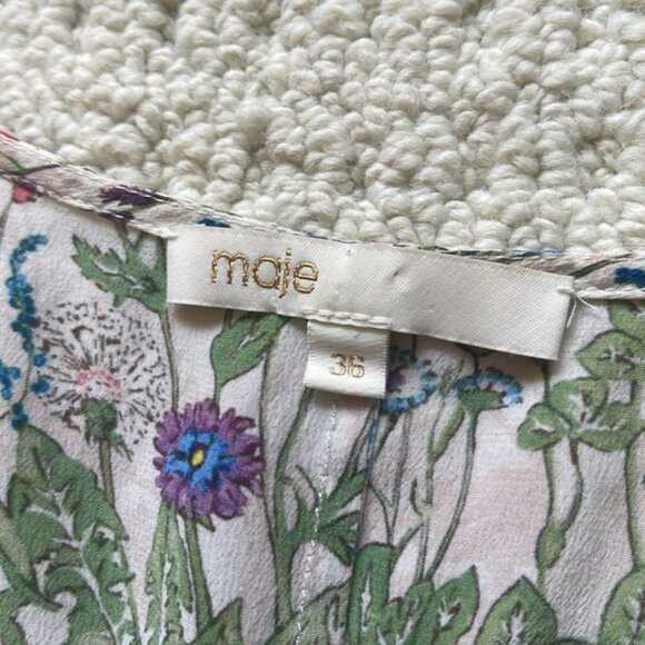 Maje Riviere Floral-Print Silk Crepe De Chine Mini Dress Size EU 36 - Picture 10 of 16